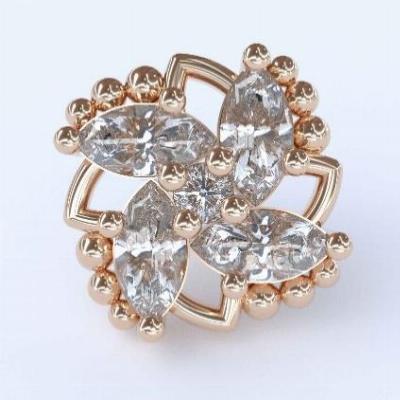 Pinwheel with beads- 18k gold threadless end